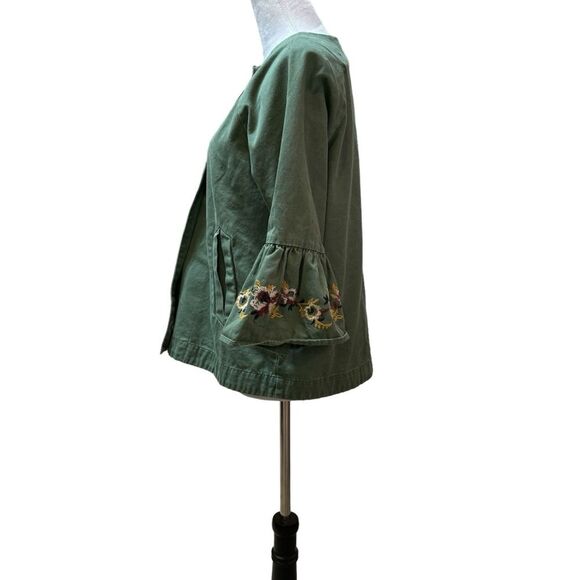 Green Embroidered Bell Sleeve Jacket Lightweight Spring Summer Coat - Picture 3 of 9